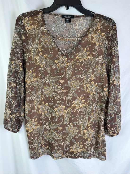Love Riche Tops - Love Ryan Los Angeles Brown Paisley Floral Chain Neck Blouse S Boho Career Top